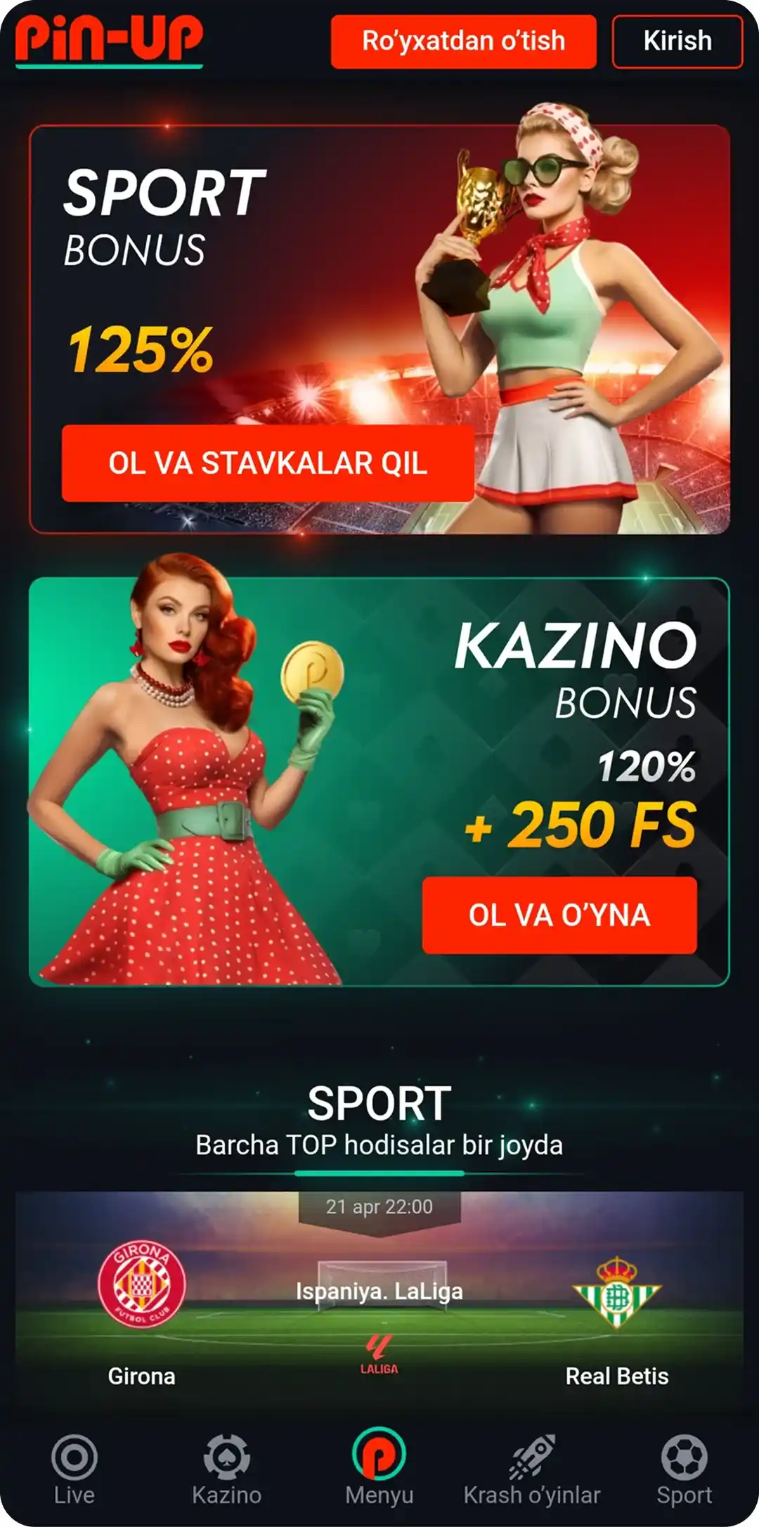 PIN-UP kazino mobil ilovasi